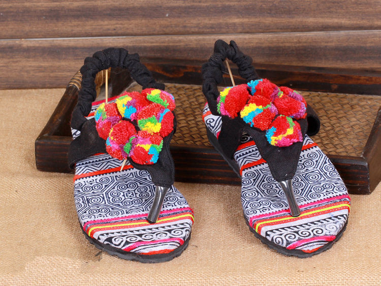 2014-summer-new-national-wind-Thailand-cotton-colored-pompon-thong-sandals-handmade-shoes-casual-shoes-Free