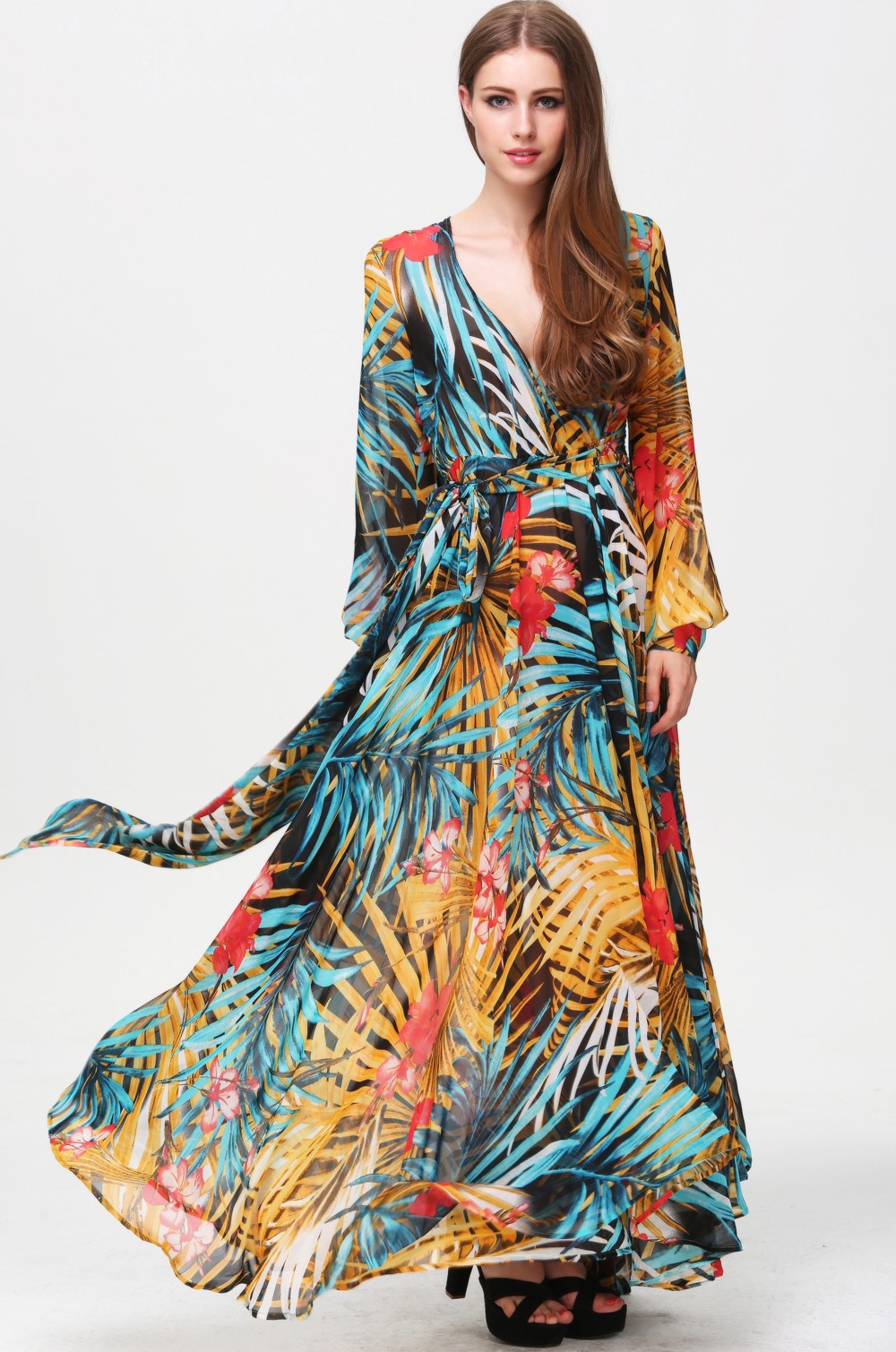 multicolor_v_neck_long_sleeve_floral_maxi_dress675